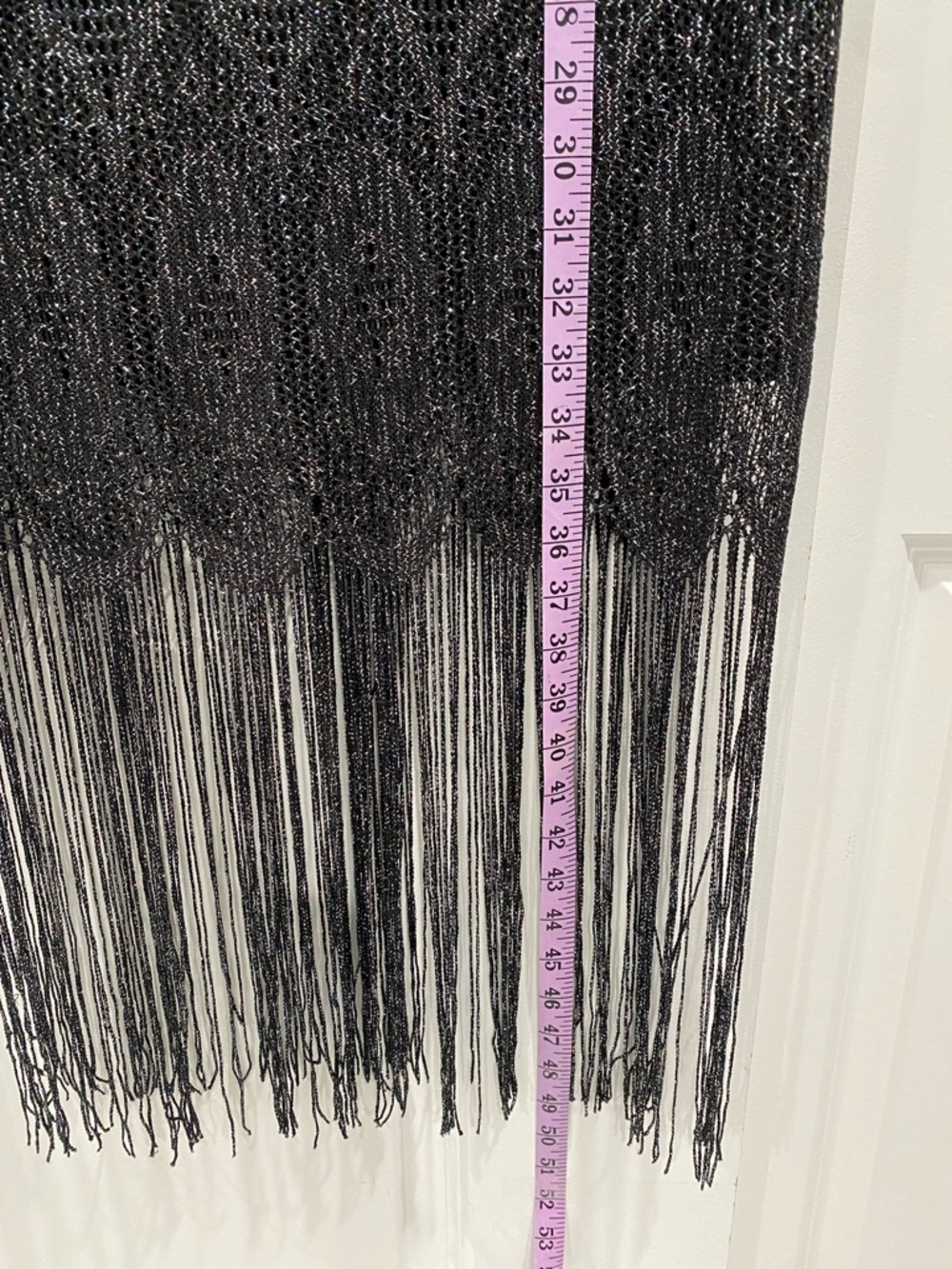 Onyx Nite Sparkly Metallic Black Cocktail Dress With Scalloped Fringe Hem Size 4 - Picture 12 of 17